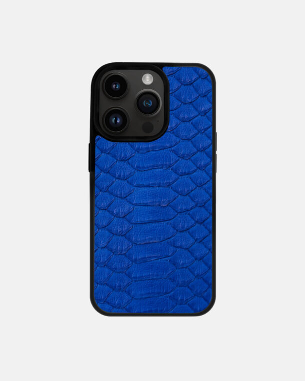 Чохол із синьої шкіри пітона з широкими лусочками для iPhone 14 Pro