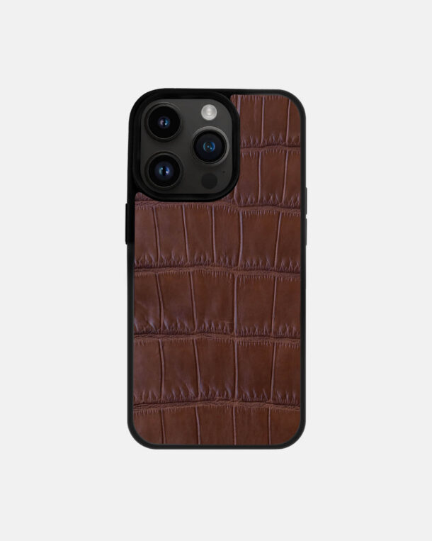 Чохол із темно-коричневої шкіри крокодила для iPhone 14 Pro