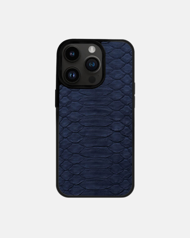 iPhone 14 Pro case in dark blue python skin with wide scales with MagSafe