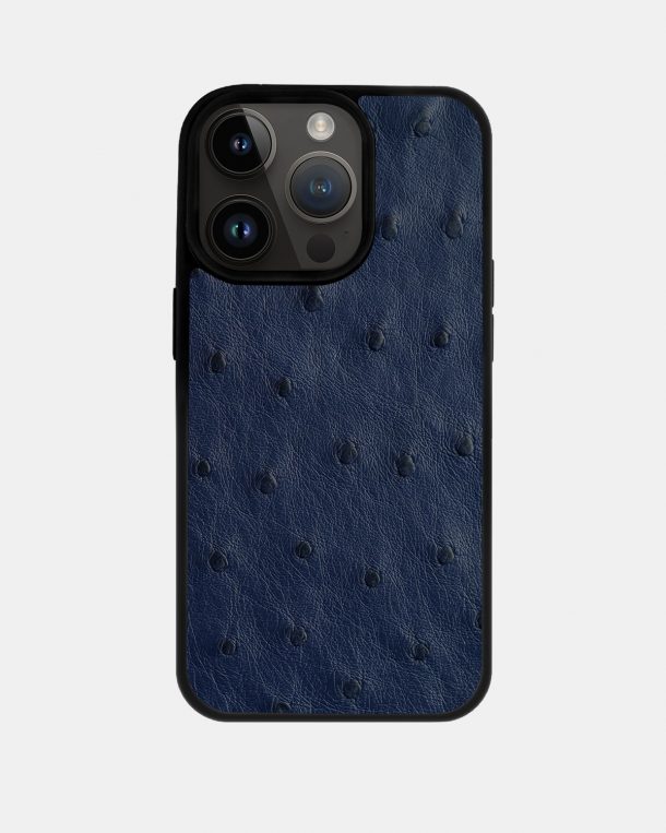 Чохол із темно-синьої шкіри страуса з фолікулами для iPhone 14 Pro Max