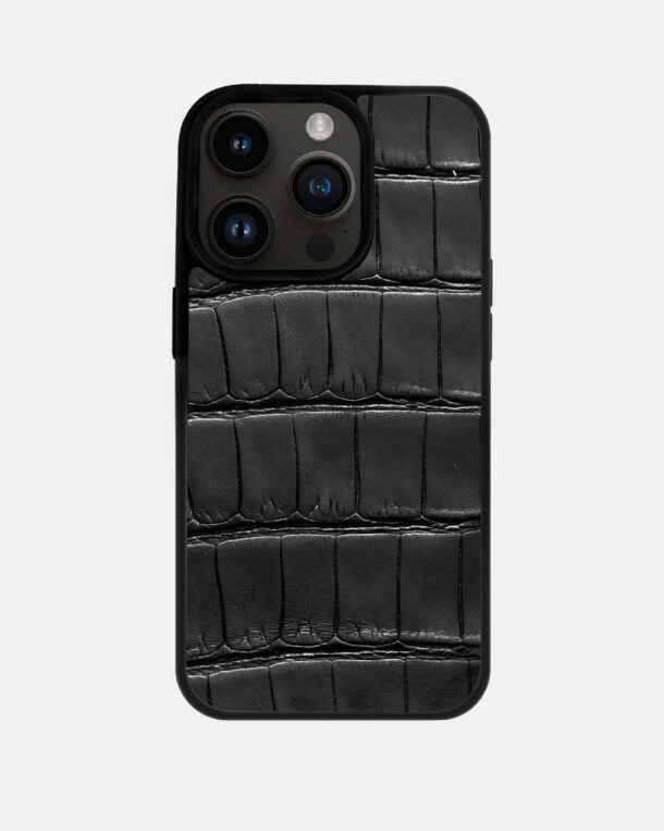 Чохол із чорної шкіри крокодила для iPhone 14 Pro Max