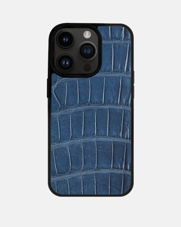 Чохол із темно-синьої шкіри крокодила для iPhone 14 Pro Max