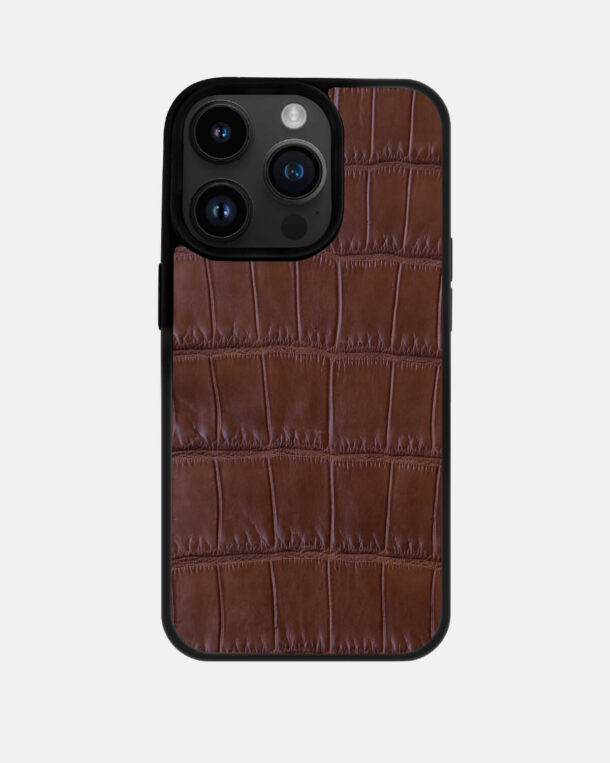 Чохол із темно-коричневої шкіри крокодила для iPhone 14 Pro Max