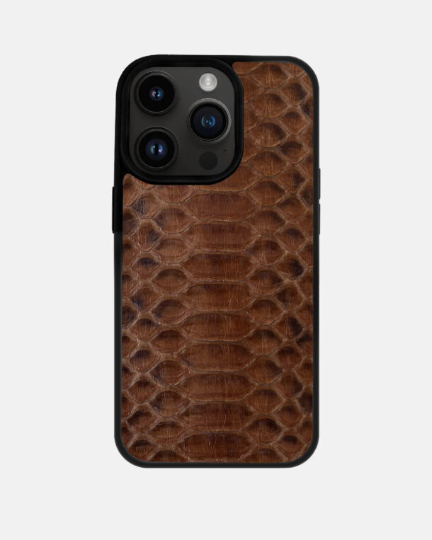 Чохол із коричневої шкіри пітона з широкими лусочками для iPhone 14 Pro Max