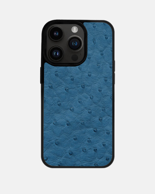 Чохол із блакитної шкіри страуса з фолікулами для iPhone 14 Pro Max