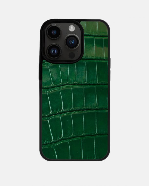 Чохол із темно-зеленої шкіри крокодила для iPhone 14 Pro Max