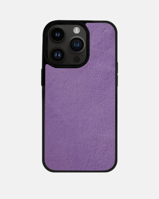 Чехол из лиловой кожи страуса без фолликул для iPhone 14 Pro Max