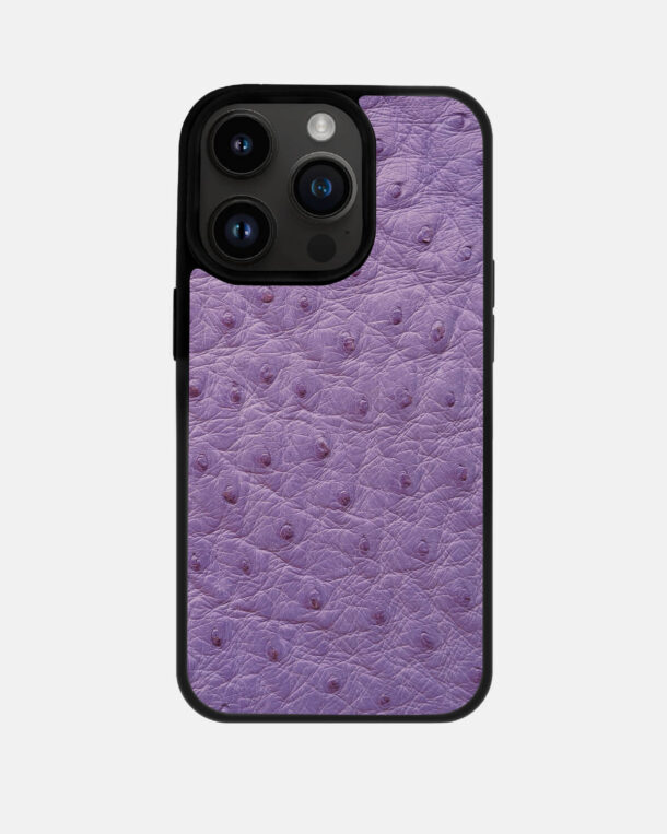 Case made of purple ostrich skin with follicles for iPhone 14 Pro Max