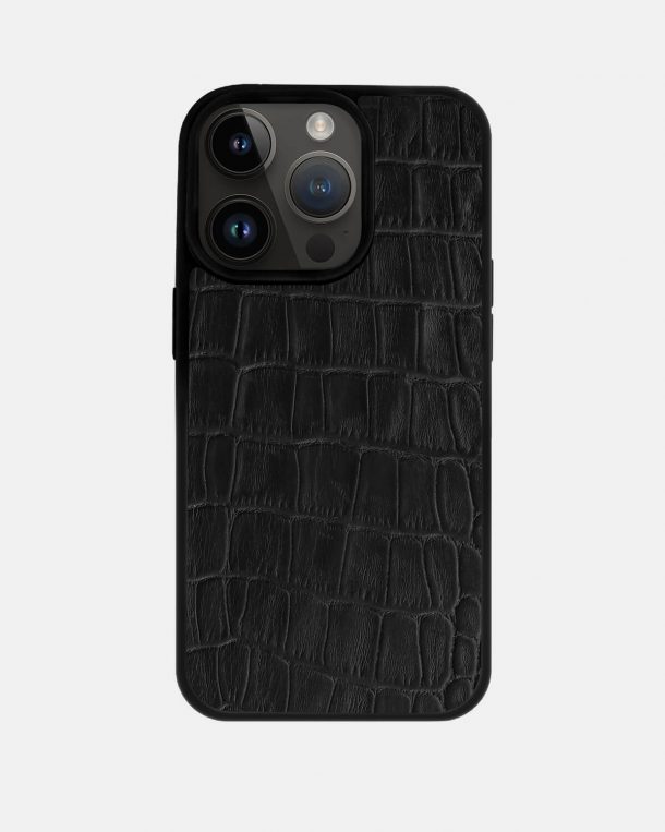 Чохол із чорного тиснення під крокодила на телячій шкірі для iPhone 14 Pro Max
