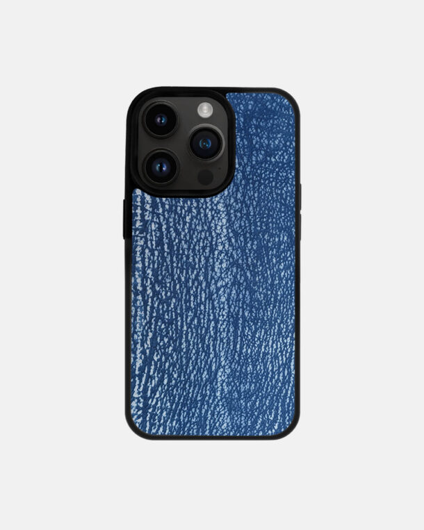 Чехол из синей кожи акулы для iPhone 14 Pro