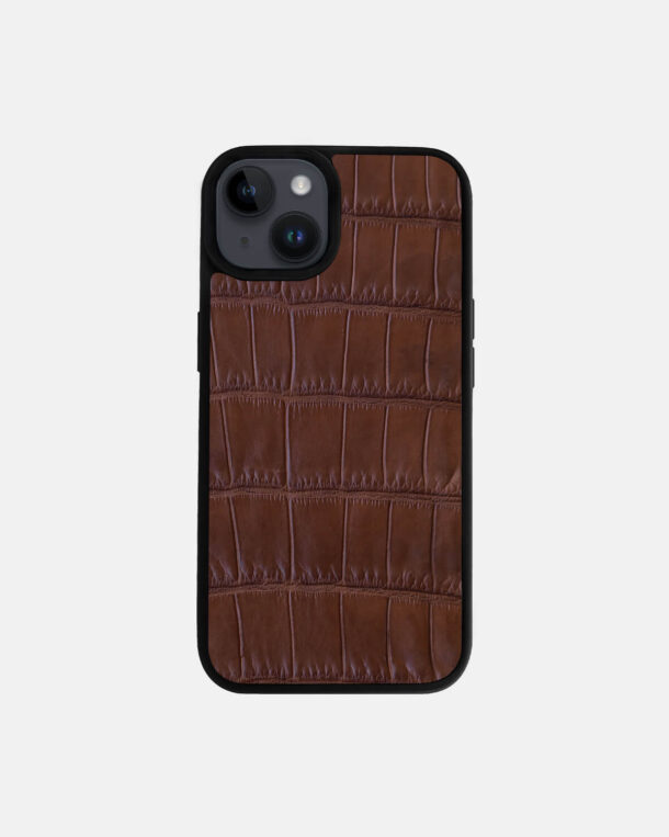 Чохол із темно-коричневої шкіри крокодила для iPhone 14