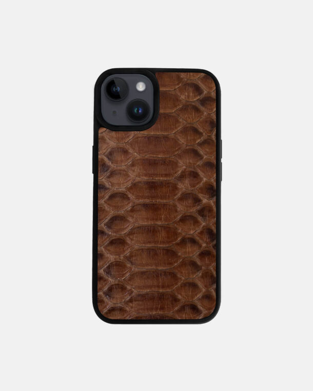 Чохол із коричневої шкіри пітона з широкими лусочками для iPhone 14