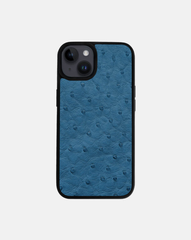 Чехол из голубой кожи страуса с фолликулами для iPhone 14