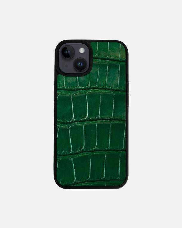 Чехол из темно-зеленой кожи крокодила для iPhone 14