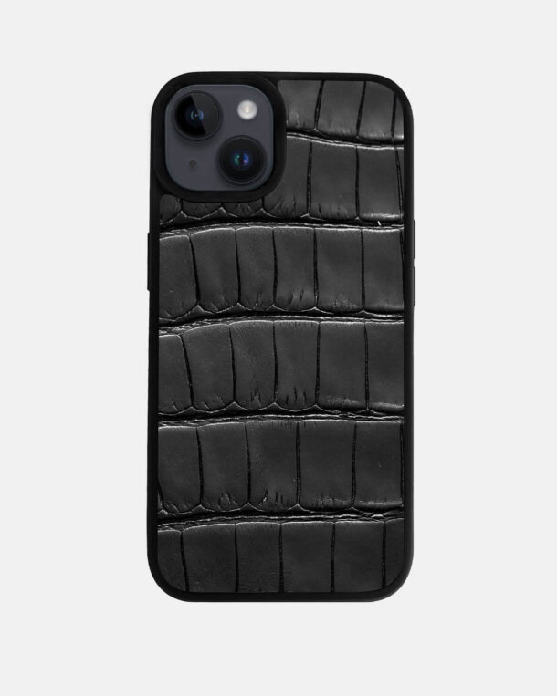 Чехол из черной кожи крокодила для iPhone 14 Plus