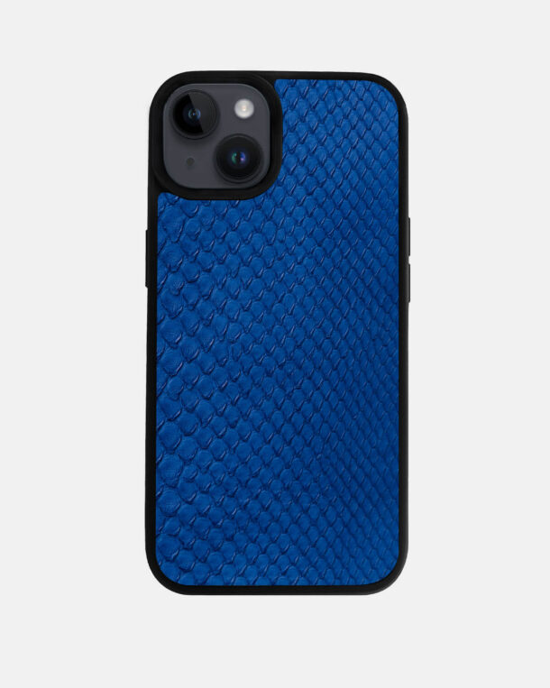 Чохол із синьої шкіри пітона з дрібними лусочками для iPhone 14 Plus