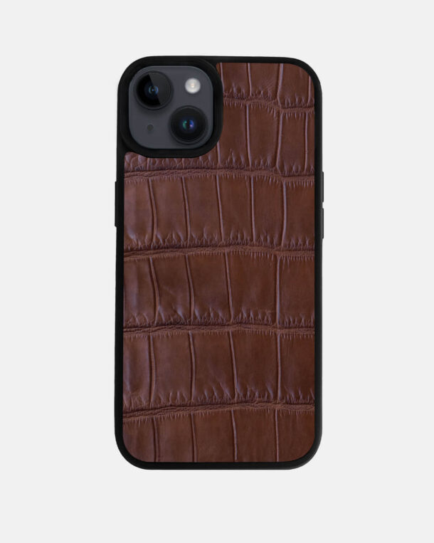 Чохол із темно-коричневої шкіри крокодила для iPhone 14 Plus