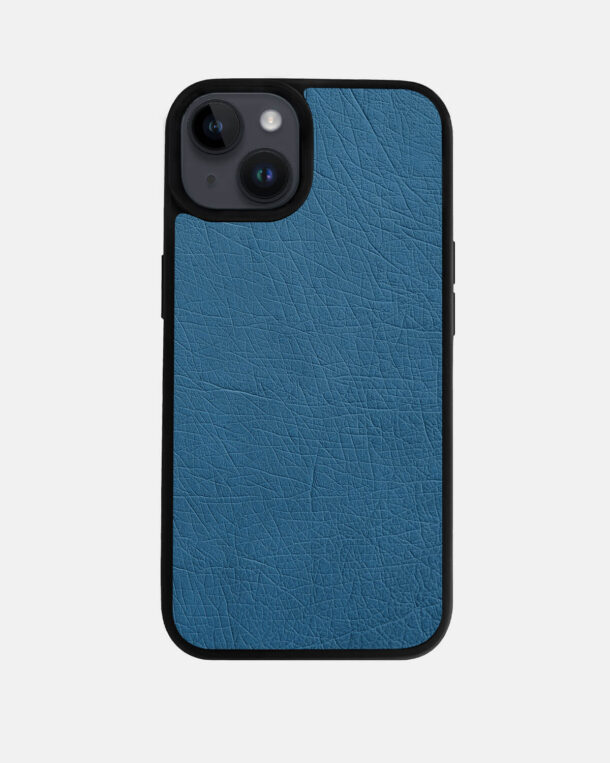 Чехол из голубой кожи страуса без фолликул для iPhone 14 Plus