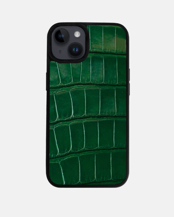 Чохол із темно-зеленої шкіри крокодила для iPhone 14 Plus
