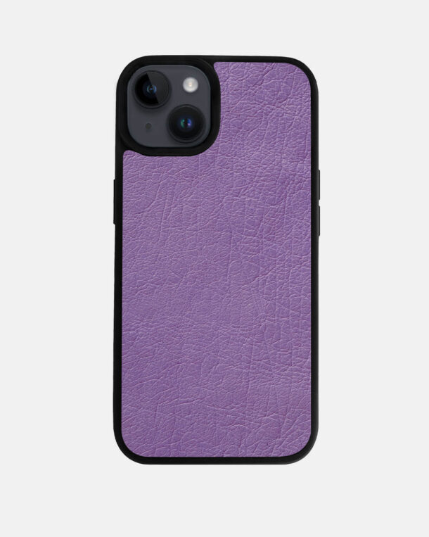 Case made of purple ostrich skin without foil for iPhone 14 Plus