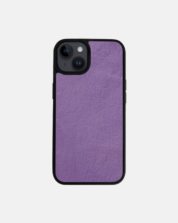 Case made of lilac coat of an ostrich without follicles for iPhone 14