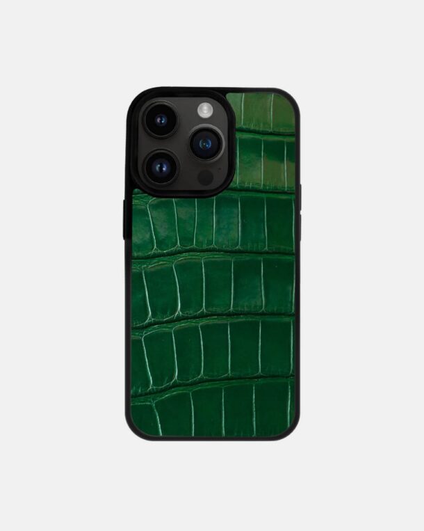 Чохол із темно-зеленої шкіри крокодила для iPhone 14 Pro
