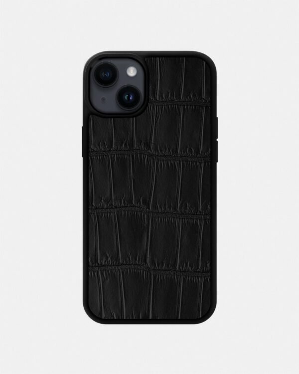 Чохол із чорної шкіри крокодила для iPhone 14