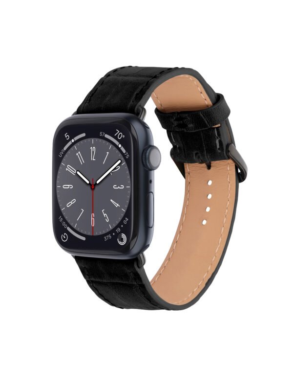 Ремінець для Apple Watch з телячої шкіри, тисненої під крокодила у чорному кольорі