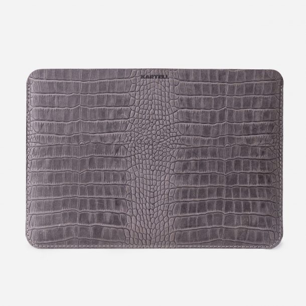 Відкритий чохол для MacBook 13 Air Pro з телячої шкіри, тисненої під крокодила у сірому кольорі
