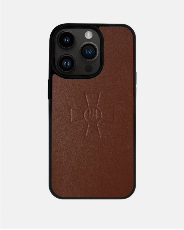 Cover made of calf leather with the emblem of the ZSU for iPhone