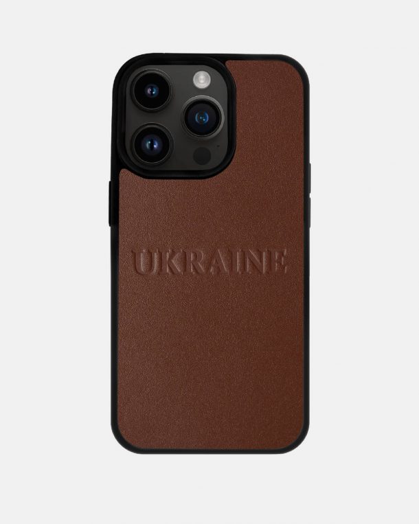 Чехол из телячьей кожи с тиснением UKRAINE для iPhone