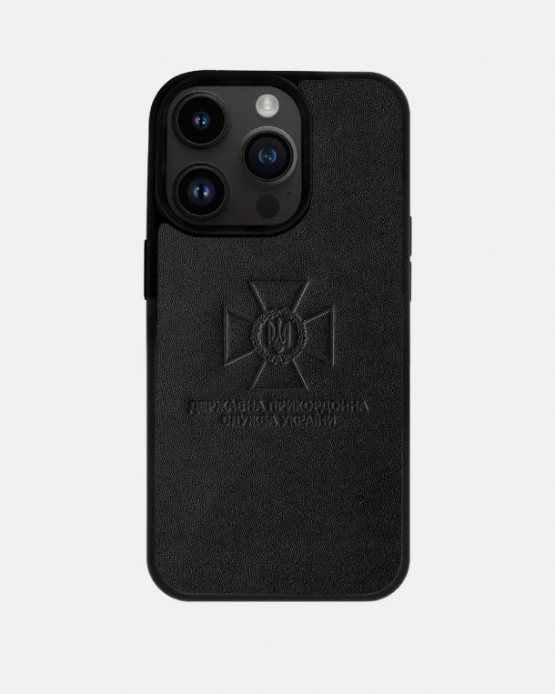 Case made of calf leather with embossing of the emblem of the State Border Guard Service for iPhone