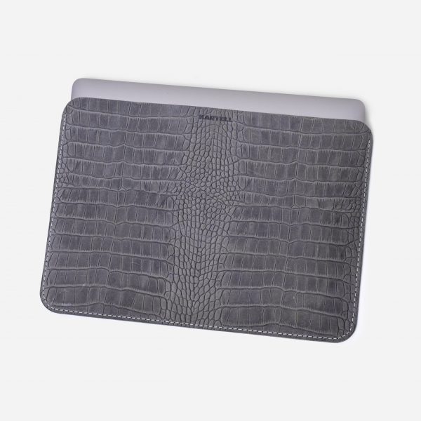 price for Open case for MacBook Air 13 (2020) made of calf leather embossed with crocodile in gray color