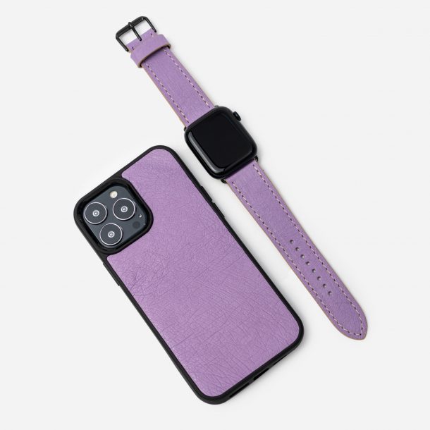 Purple Follicle Free Ostrich Leather iPhone Case and Apple Watch Band Set