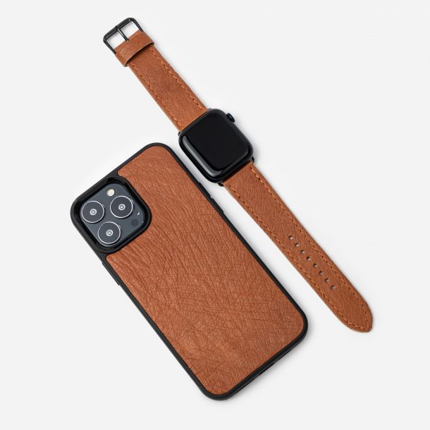 Follicle Free Red Ostrich Leather iPhone Case and Apple Watch Band Set