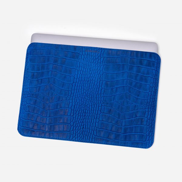 ціна на Відкритий чохол для MacBook 13 Air Pro з телячої шкіри, тисненої під крокодила у синьому кольорі