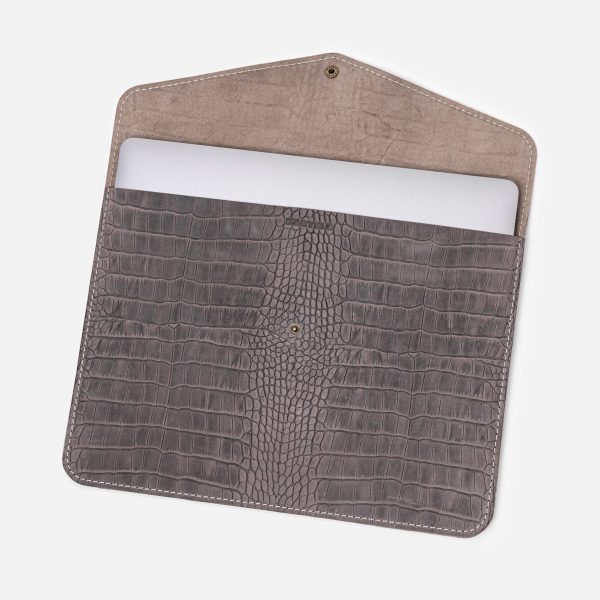 price for Cover for a laptop made of calf leather embossed with a crocodile pattern in gray color