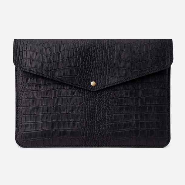 Cover for MacBook 13 Air Pro made of calf leather embossed with crocodile in black color