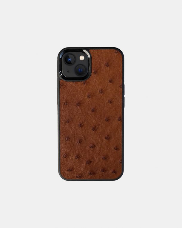 Brown ostrich leather case with follicles for iPhone 13
