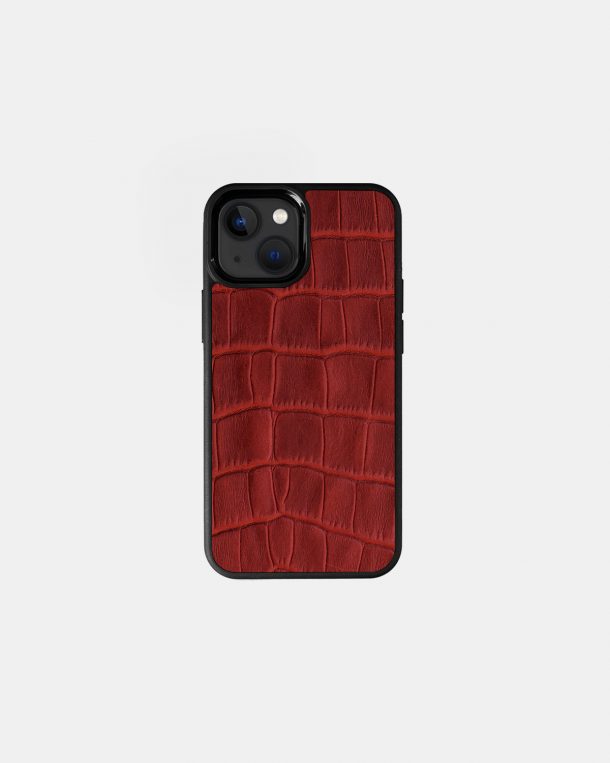 Чехол из красного тиснения под крокодила на телячьей коже для iPhone 13 Mini