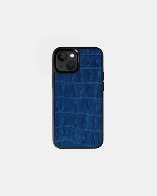 iPhone 13 Mini case made of ultramarine crocodile embossing on calfskin