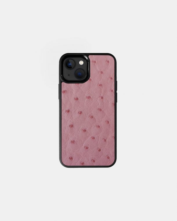 Чохол із рожевої шкіри страуса з фолікулами для iPhone 13 Mini