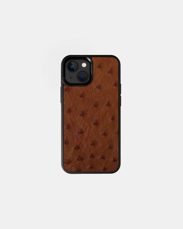 Чохол із коричневої шкіри страуса з фолікулами для iPhone 13 Mini