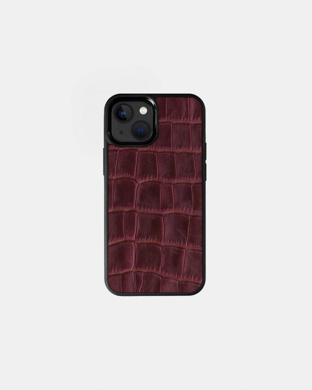 Case made of burgundy crocodile embossing on calf leather for iPhone 13 Mini