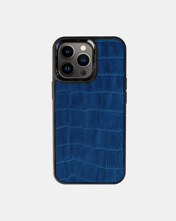 iPhone 13 Pro case made of ultramarine crocodile embossing on calfskin