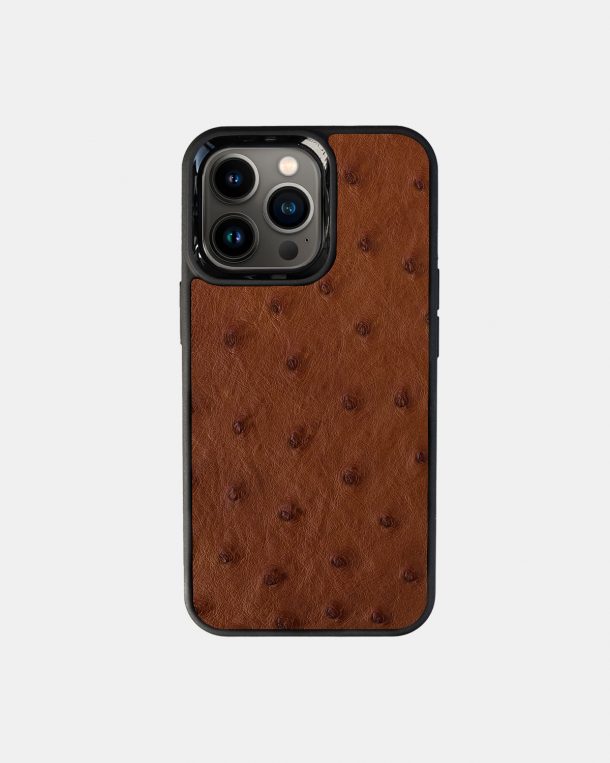 Brown ostrich leather case with follicles for iPhone 13 Pro