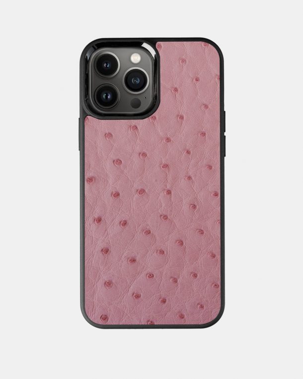 Чохол із рожевої шкіри страуса з фолікулами для iPhone 13 Pro Max