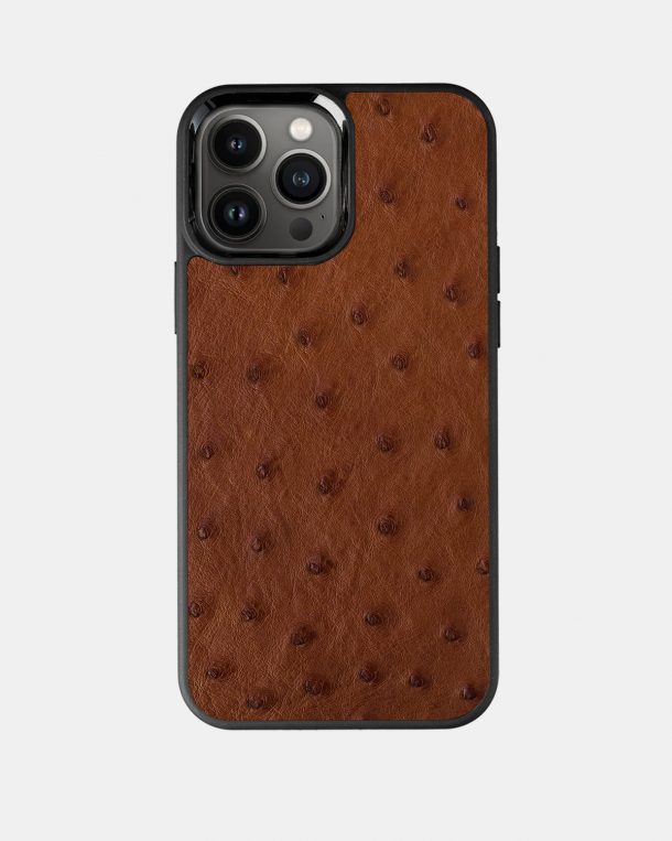 Чохол із коричневої шкіри страуса з фолікулами для iPhone 13 Pro Max