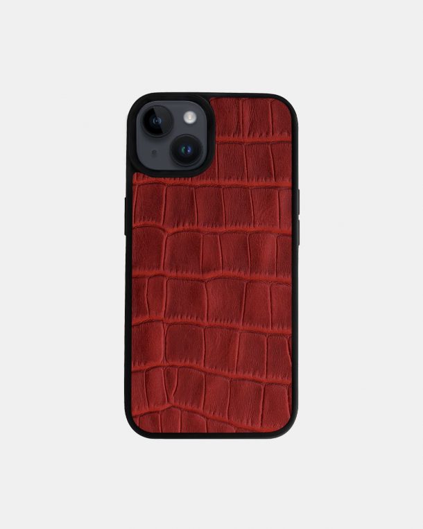 iPhone 14 iPhone XNUMX case with red crocodile embossing on calfskin