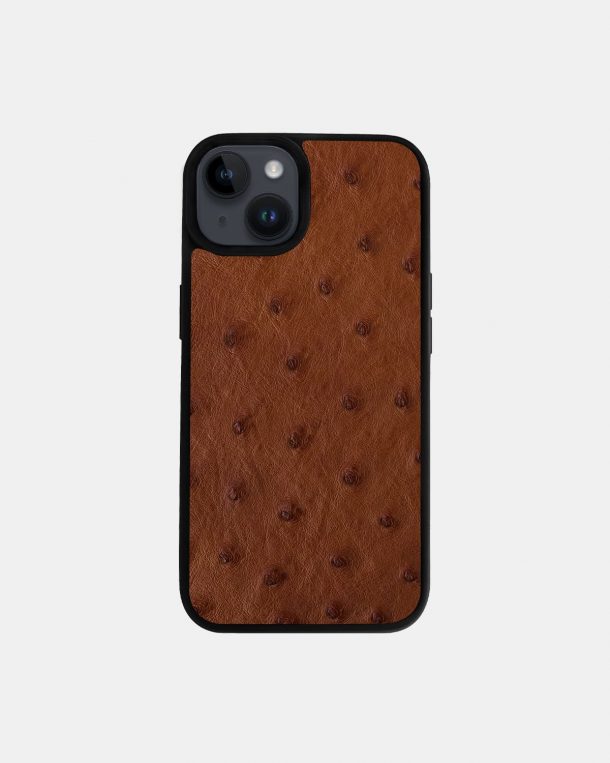 Чохол із коричневої шкіри страуса з фолікулами для iPhone 14